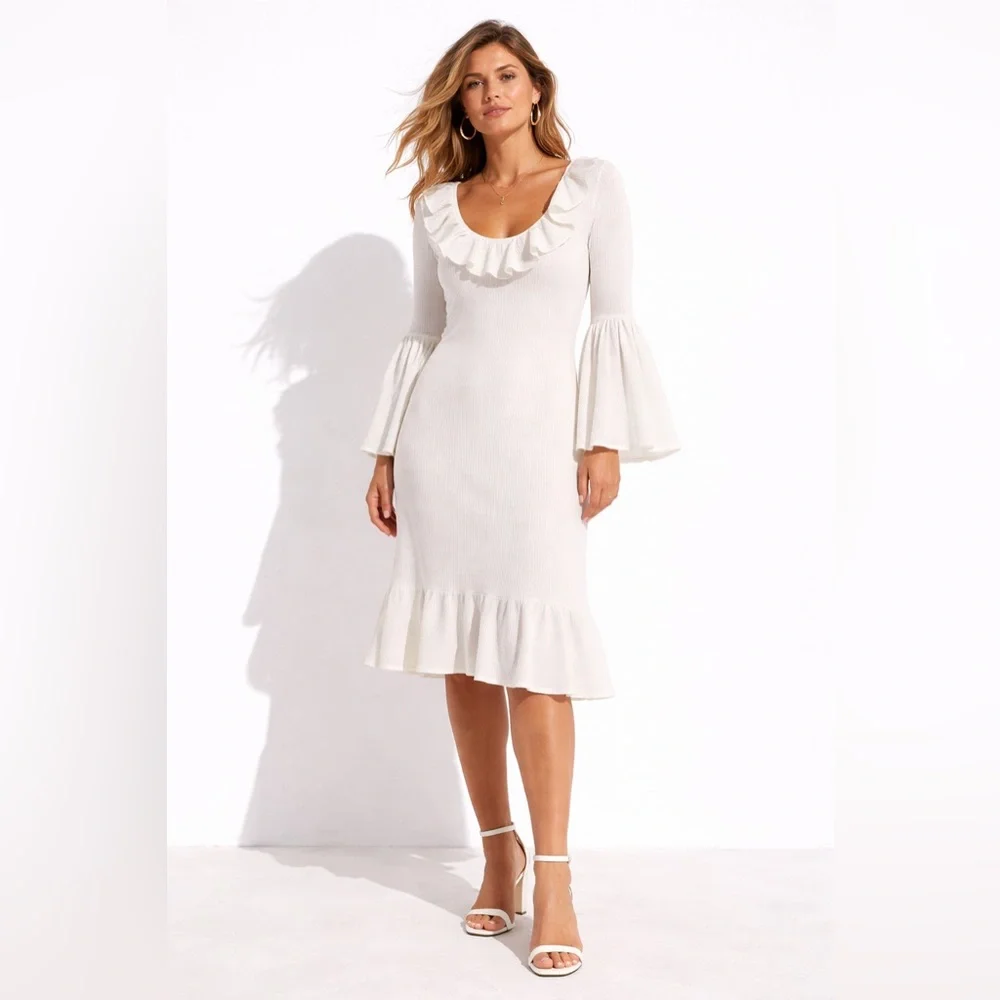 staud cream dress NWOT Staud White Cream Elrow Knit Midi Dress